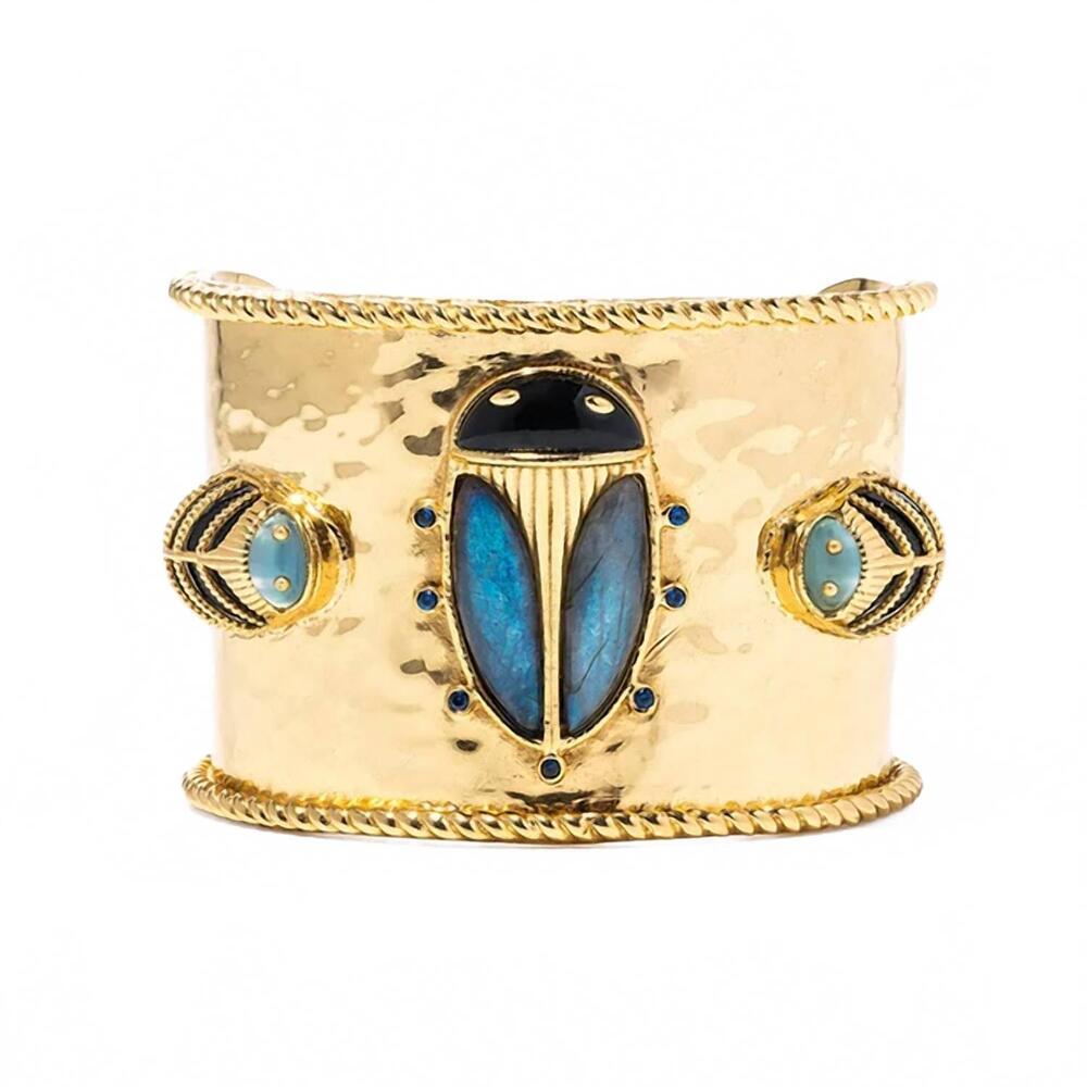 NEW CAPUCINE DE WULF women's scarab grande cuff bracelet in blue labradorite/bla